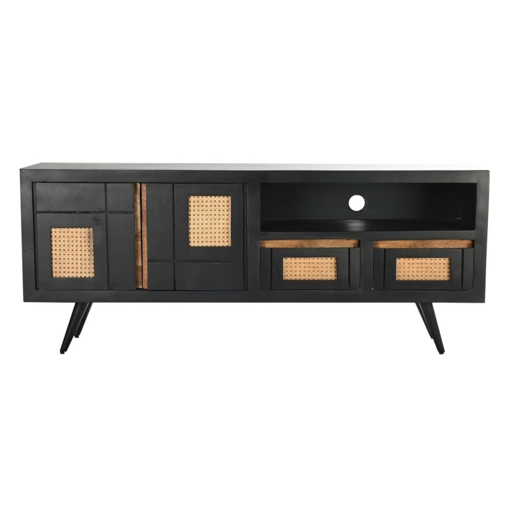 Meubles de télévision DKD Home Decor Noir Rotin Bois de manguier (145,5 x 40,5 x 60 cm)