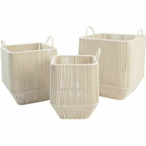 Set de basket DKD Home Decor Beige Métal Coton (3 Pièces) (37 x 37 x 45 cm)