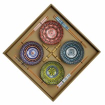 Set de sushi DKD Home Decor Multicouleur Bambou Grès Mandala Oriental 34 x 34 x 6,5 cm (12 Pièces)