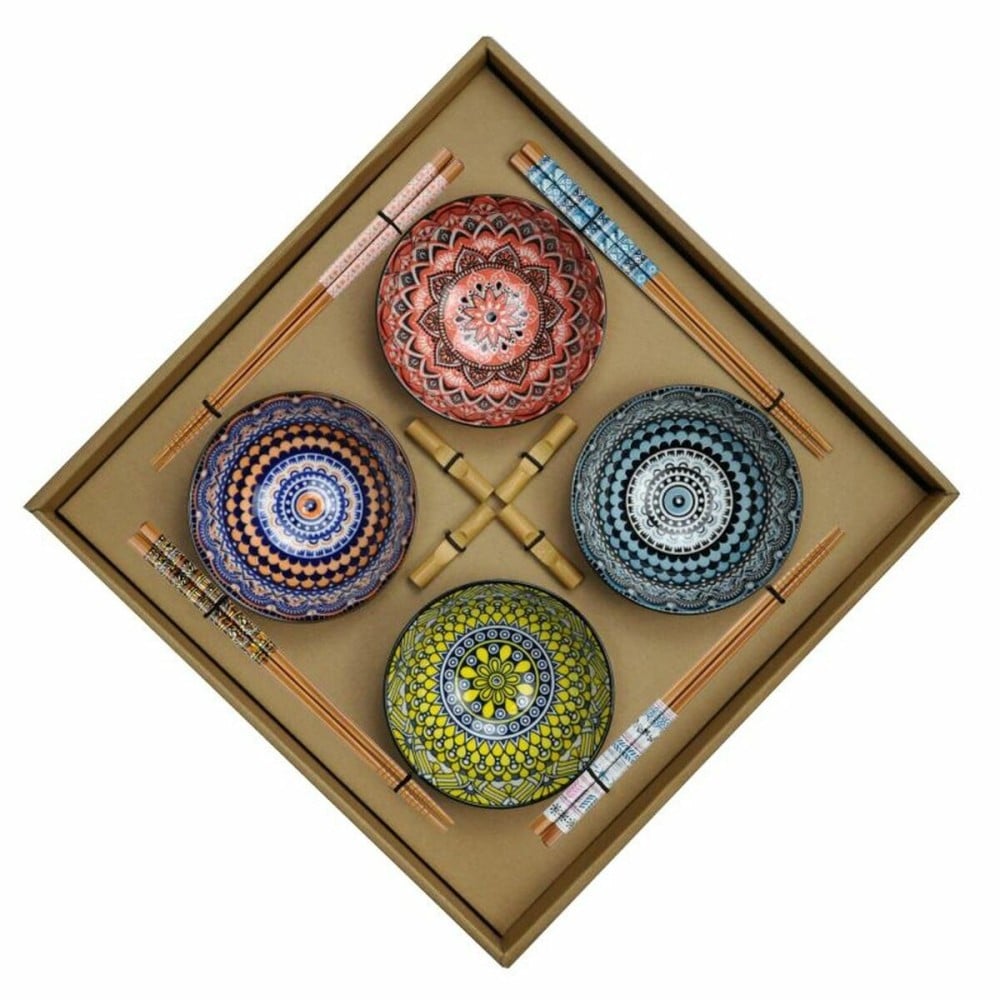 Sushi Set DKD Home Decor Multicolour Bamboo Stoneware Mandala Oriental 34 x 34 x 6,5 cm (12 Pieces)