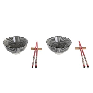 Set de sushi DKD Home Decor 30 x 21 x 7 cm Noir Grès Oriental (6 Pièces)