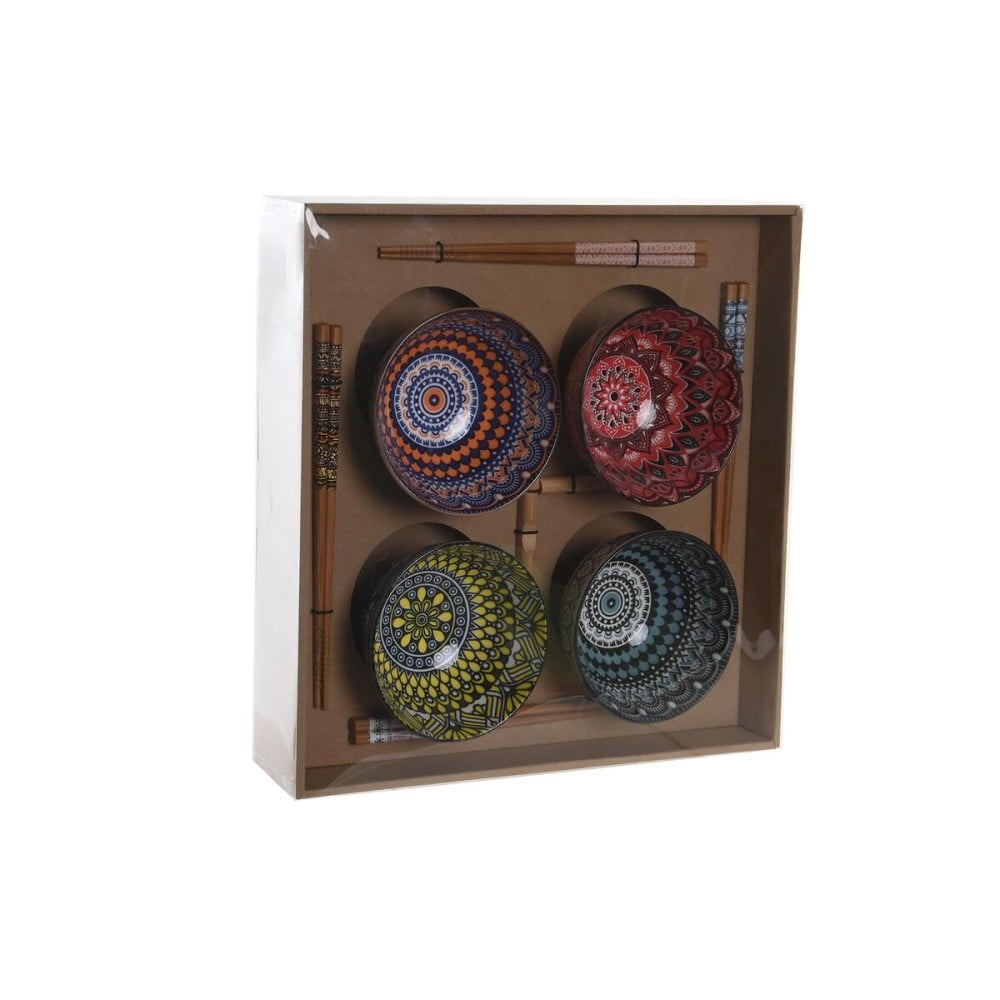 Sushi-Set DKD Home Decor Bunt Bambus Steingut Mandala Orientalisch 34 x 34 x 6,5 cm (12 Stücke)