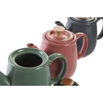 Teapot DKD Home Decor Green Pink Natural Dark grey Rubber wood Stoneware 1 L (3 Units)