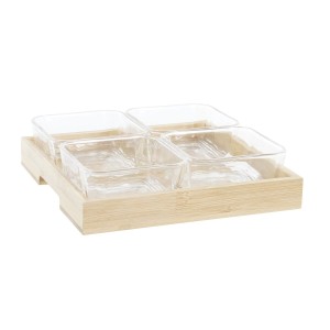 Snack tray DKD Home Decor Natural Bamboo Aluminium Crystal 280 ml 21 x 21 x 6 cm