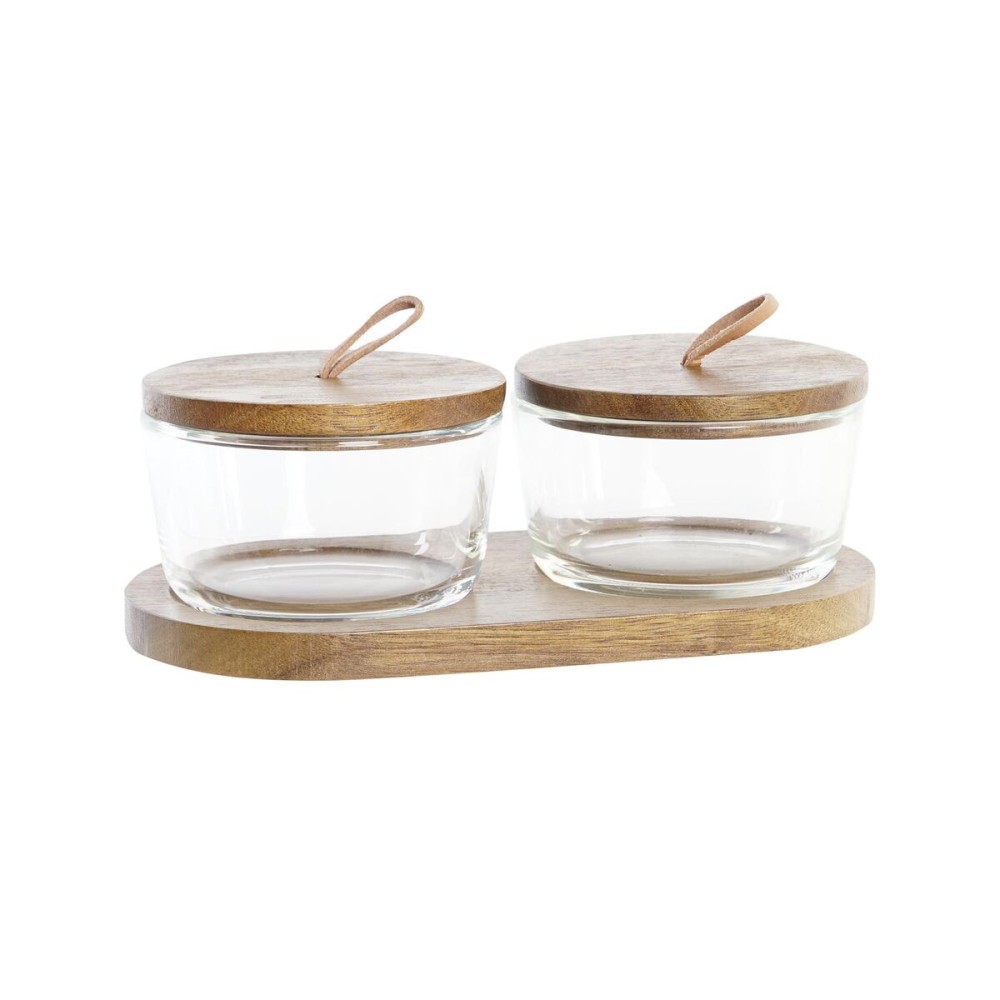 Set mit 2 Kanistern DKD Home Decor 20,5 x 10,5 x 7 cm Kristall Braun Durchsichtig Akazienholz 240 ml