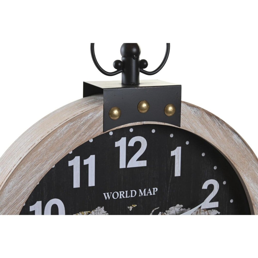 Wall Clock DKD Home Decor 40 x 6,5 x 46 cm Black Brown Iron Vintage MDF Wood World Map (2 Units)