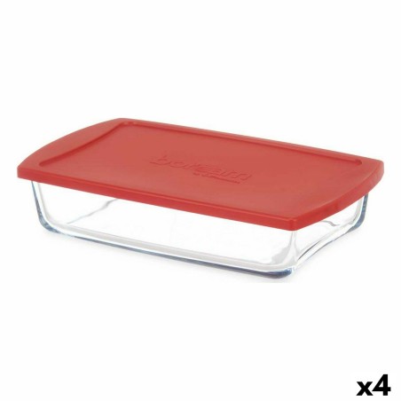 Boîte à lunch Borcam Rouge Transparent Verre Borosilicaté 1,3 L (4 Unités)