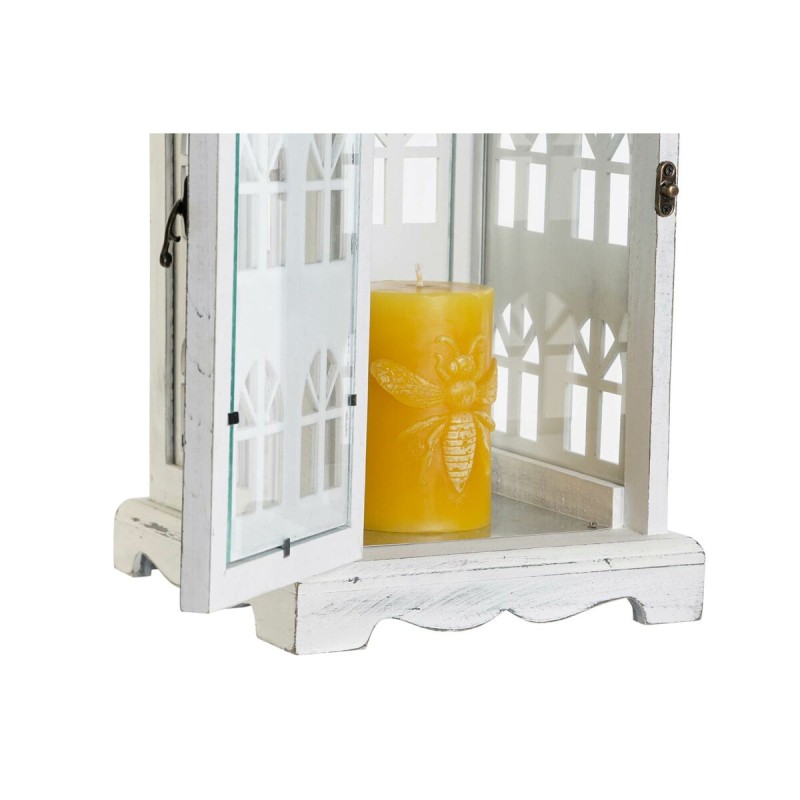 Lanterne DKD Home Decor Finition vieillie Blanc Gris Bois Verre méditerranéen 19 x 19 x 51 cm