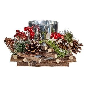 Weihnachtliche Kerzenhalter Rot grün Silberfarben natürlich 20 x 11 x 20 cm