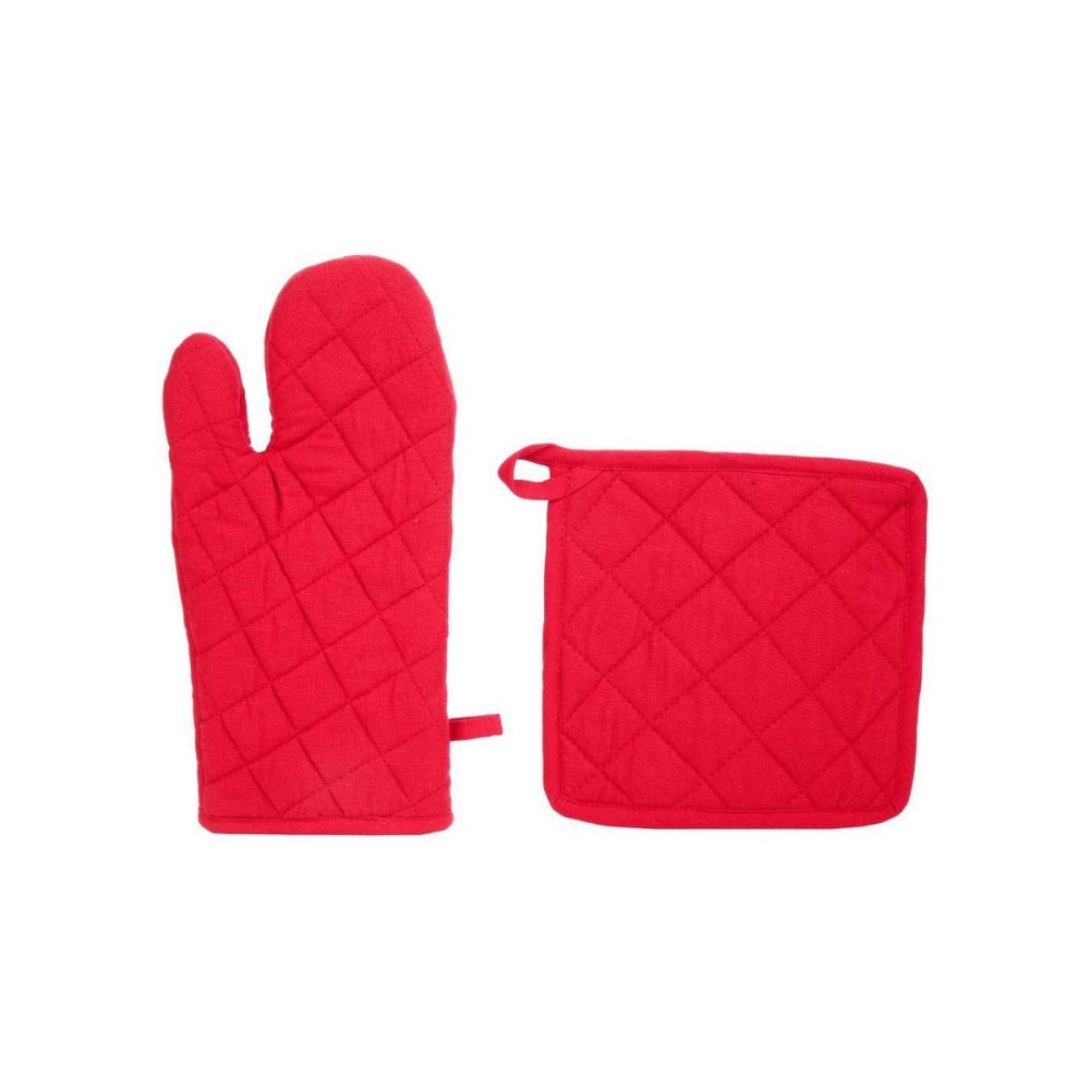 Jeu de maniques et de gants de cuisine Atmosphera Rouge Coton