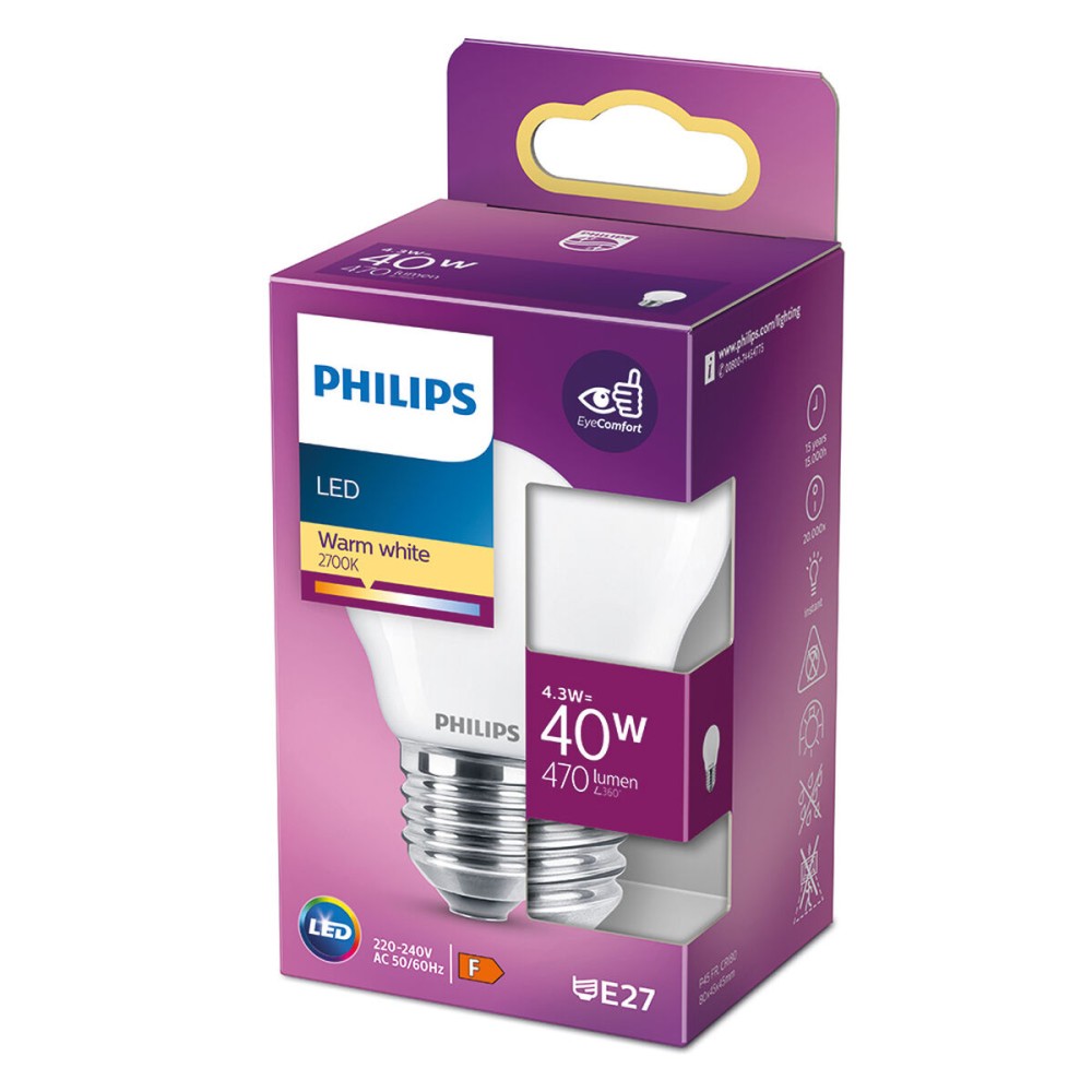 Lampe LED Philips F 40 W 4,3 W E27 470 lm 4,5 x 8,2 cm (2700 K)