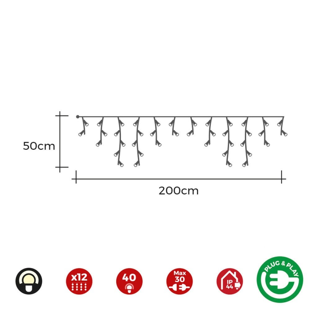 LED Curtain Lights EDM 71483 Icicle Easy-Connect 100 W 0,72 W Warm light Soft green 200 x 50 cm White