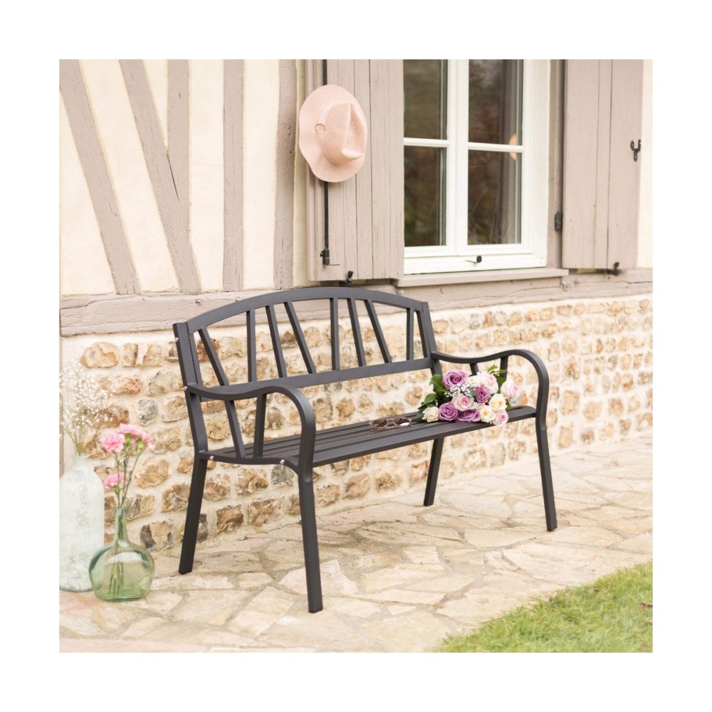 Bench with backrest Anthracite Iron (123 X 53 X 86 cm)