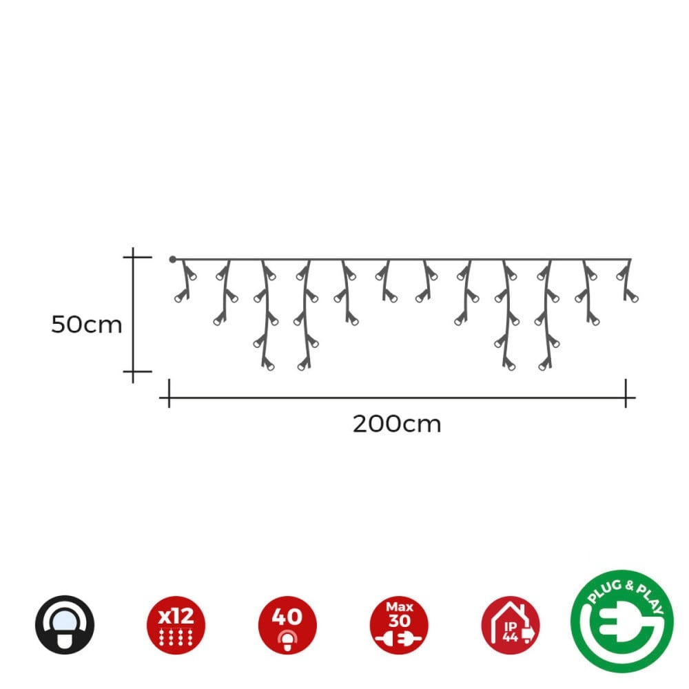 Barrière lumineuse LED EDM 71482 Icicle Easy-Connect 100 W 0,72 W 200 x 50 cm