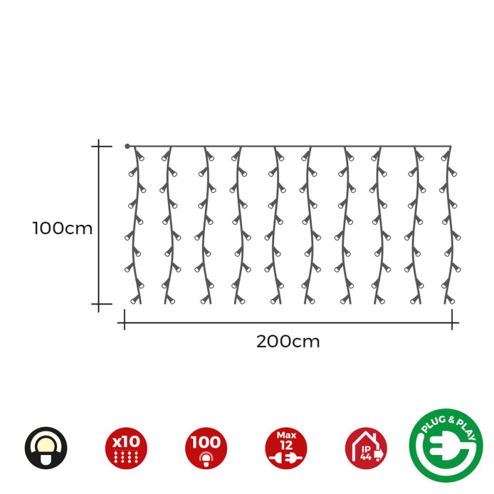 LED-Lichtvorhang EDM 71481 Easy-Connect 1,8 W Warmes licht Warmes Weiß 2 x 1 m Weiß Programmierbarer