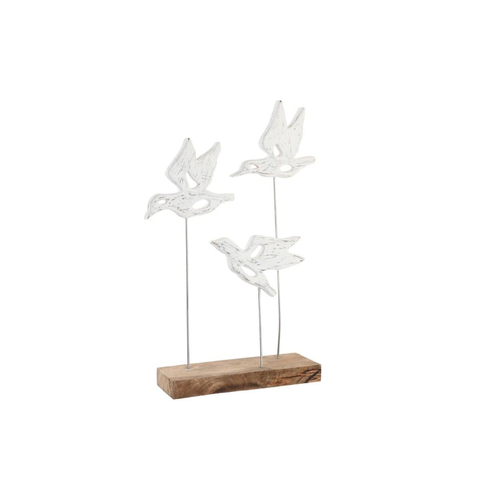 Figurine Décorative DKD Home Decor Marron Blanc Fer Bois de manguier Oiseaux (32 x 10 x 51 cm)