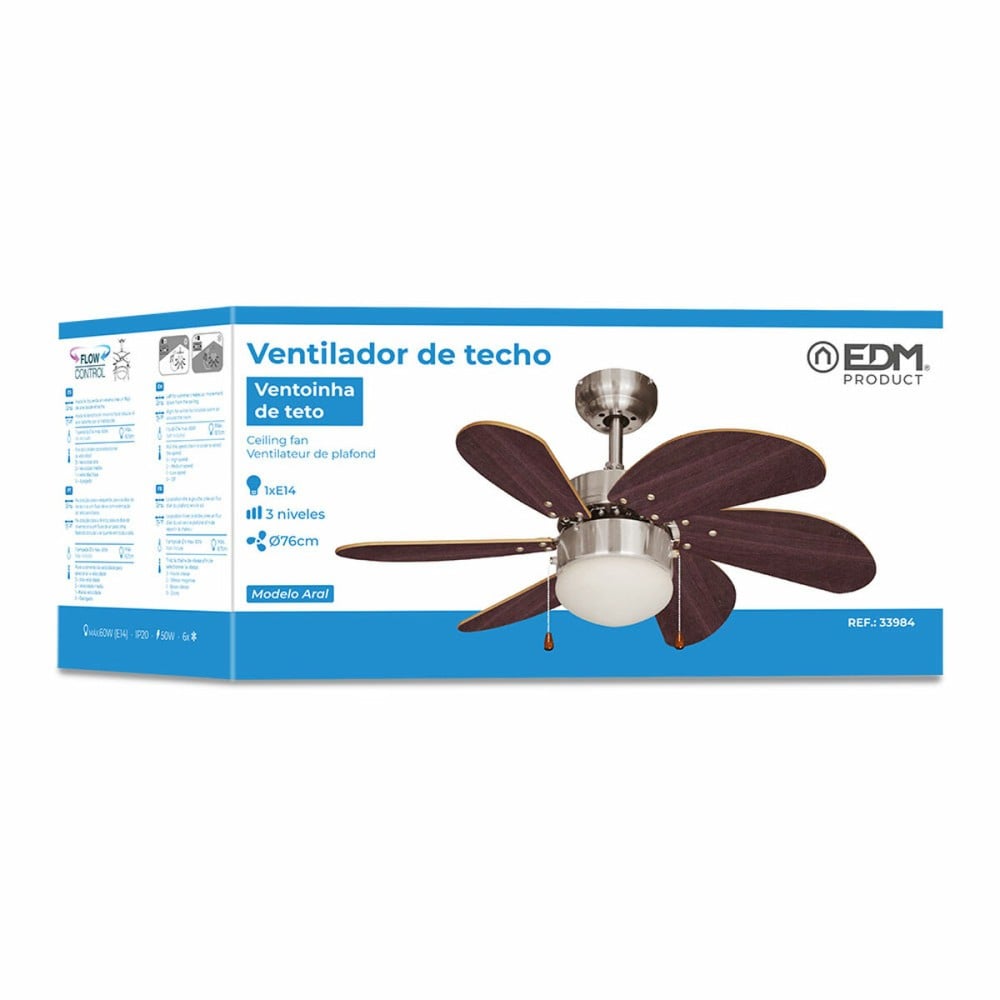 Deckenventilator mit Lampe EDM 33984 Aral Wengue Nickel 50 W