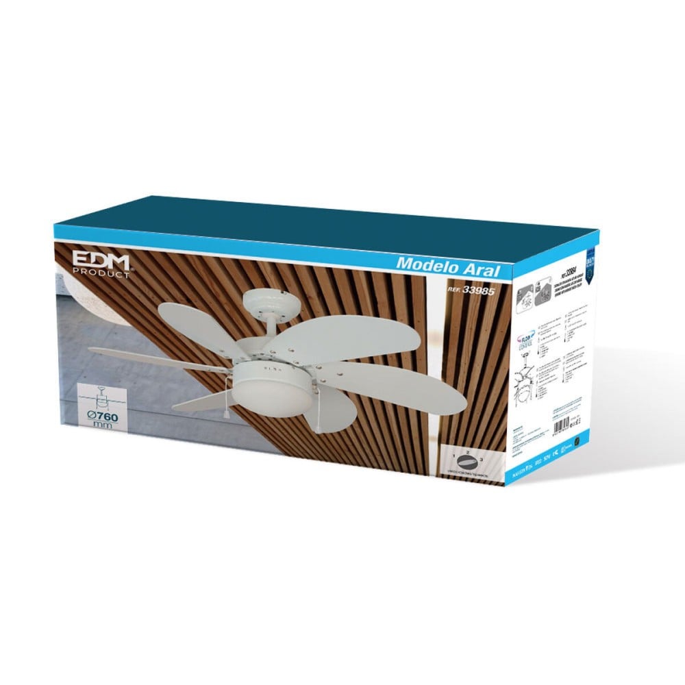 Ventilateur de Plafond avec Lumière EDM 33985 Aral Blanc 50 W