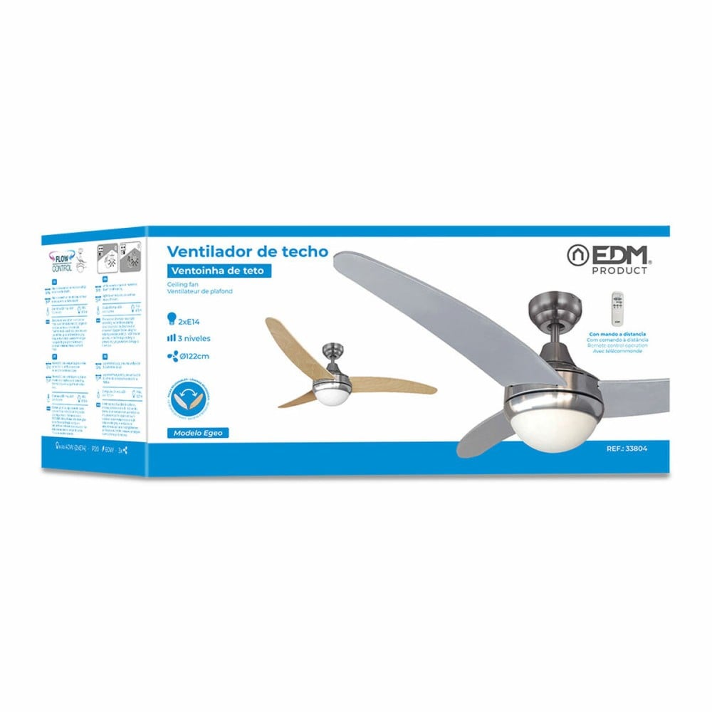 Ventilateur de Plafond avec Lumière EDM 33804 Egeo Argenté 60 W