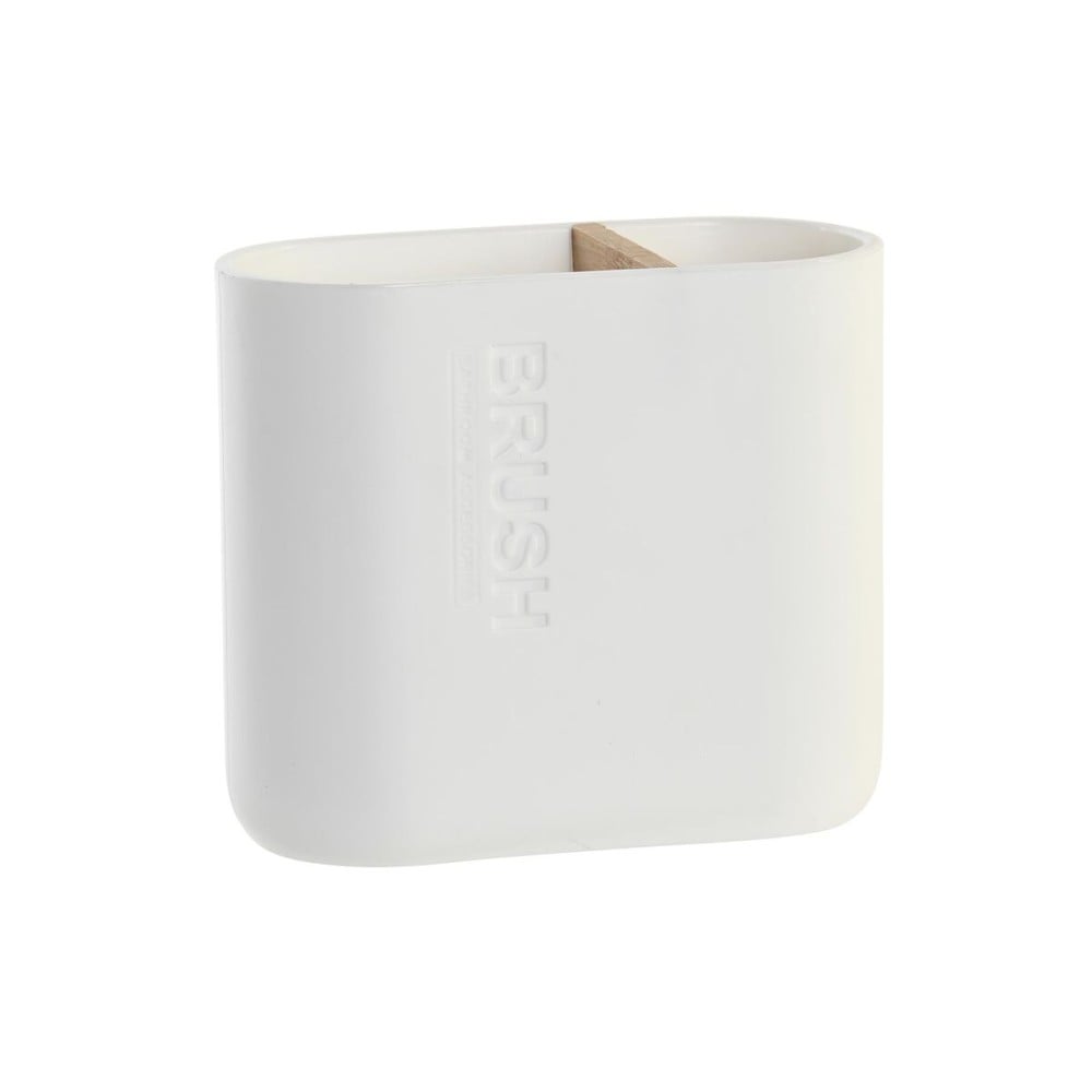 Toothbrush Holder DKD Home Decor White Natural Bamboo polypropylene 11,5 x 5,5 x 10,5 cm (12 Units)