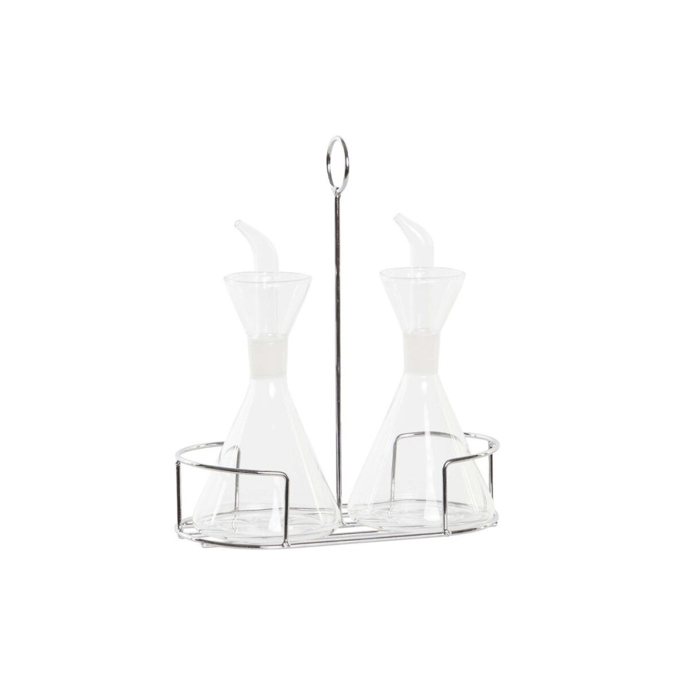 Ensemble salière et poivrier DKD Home Decor 200 ml 19,5 x 10 x 23,5 cm Métal Transparent 2 Unités Verre Borosilicaté