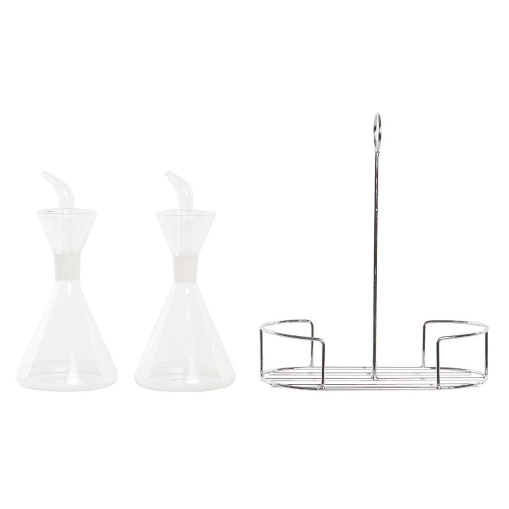 Ensemble salière et poivrier DKD Home Decor 200 ml 19,5 x 10 x 23,5 cm Métal Transparent 2 Unités Verre Borosilicaté