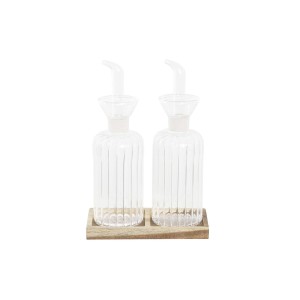 Öl- und Essig-Set DKD Home Decor 250 ml 14 x 7,5 x 21 cm natürlich Durchsichtig Akazienholz Borosilikatglas