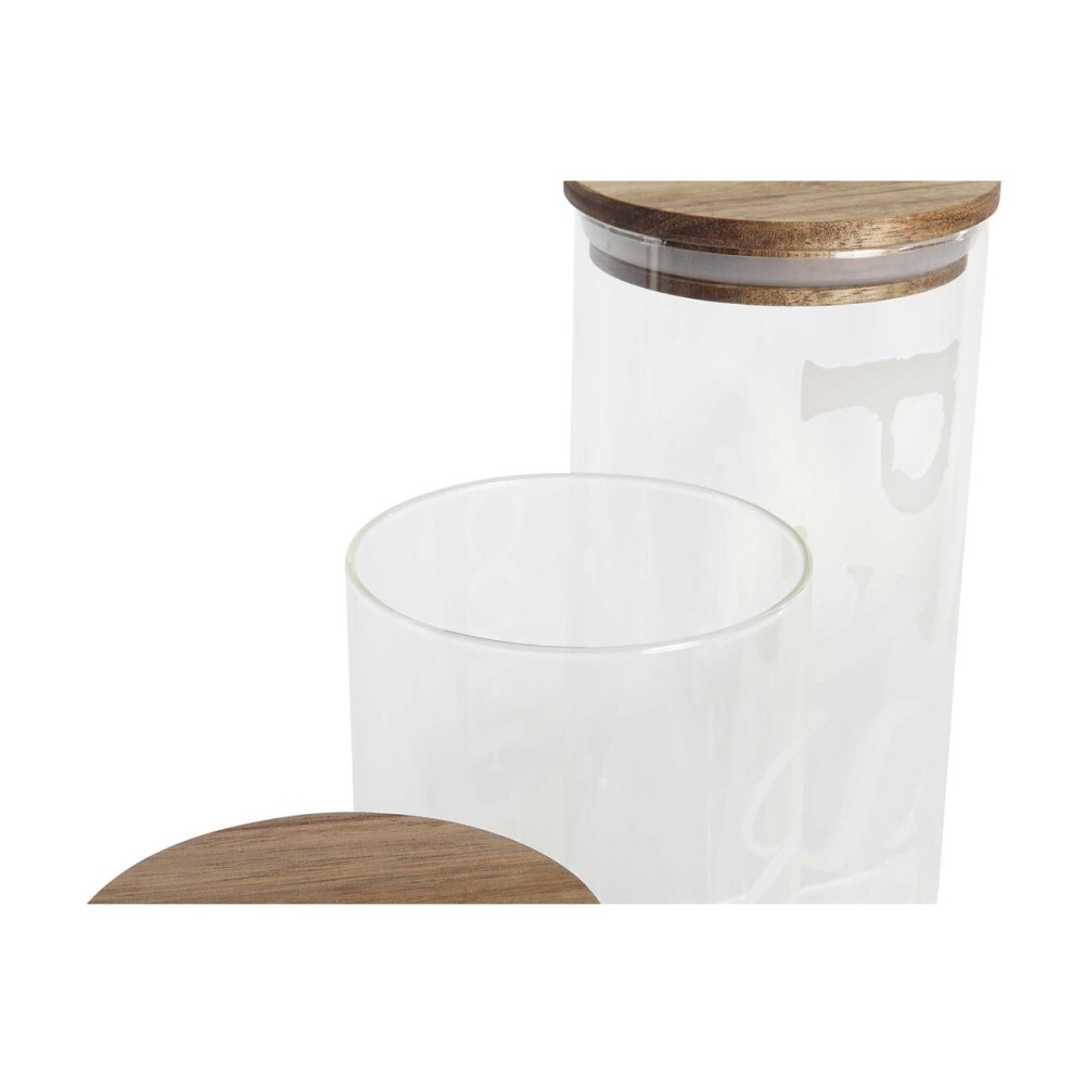 Set de 3 Boites DKD Home Decor 10,2 x 10,2 x 27,7 cm Naturel Transparent Acacia Lettres Verre Borosilicaté