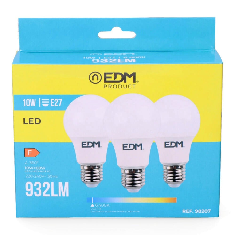 Pack de 3 ampoules LED EDM 98207 F 60 W 10 W 68 W E27 810 Lm 932 Lm Ø 6 x 10,8 cm (6400 K)