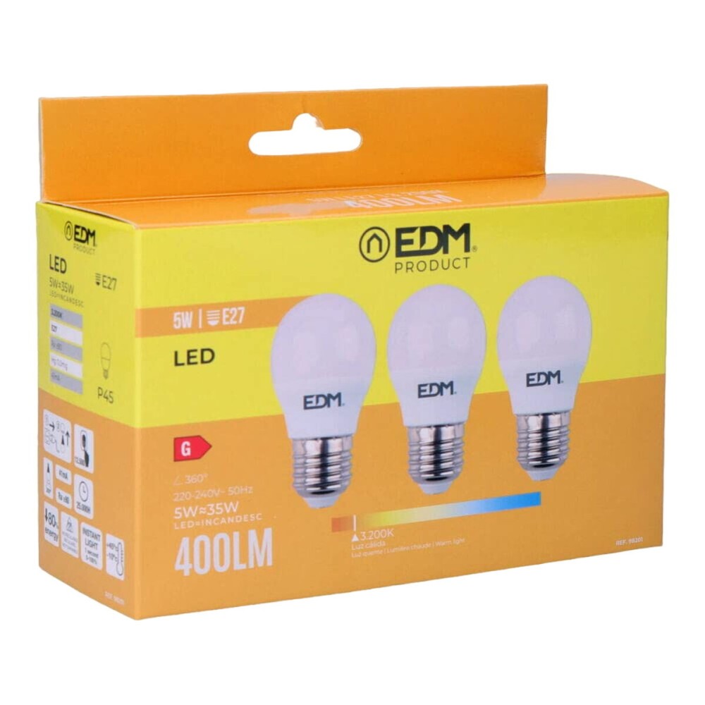 Pack de 3 ampoules LED EDM 98201 G 35 W 5 W 50 W E27 3200 Lm Ø 4,5 x 8 cm (3200 K)