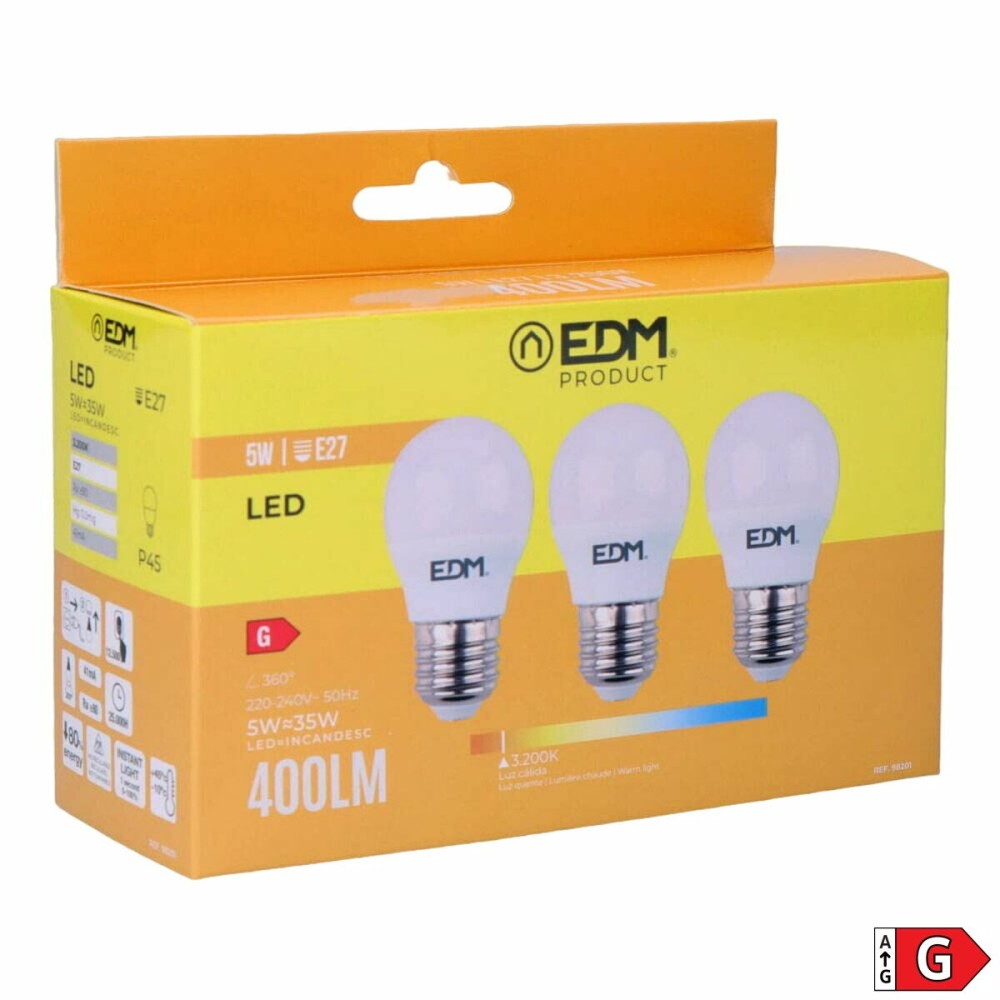 Pack de 3 ampoules LED EDM 98201 G 35 W 5 W 50 W E27 3200 Lm Ø 4,5 x 8 cm (3200 K)