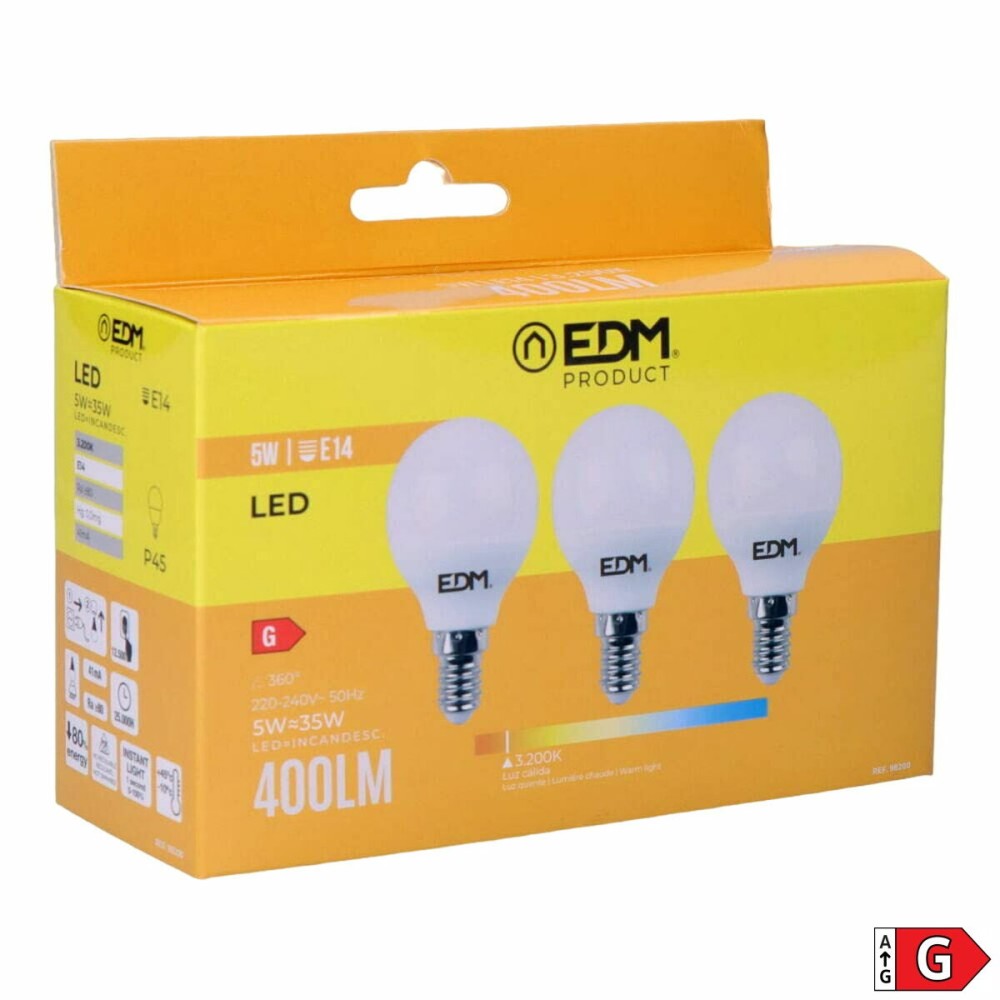 Pack of 3 LED bulbs EDM 98200 G 35 W 5 W 50 W E14 400 lm Ø 4,5 x 8 cm (3200 K)