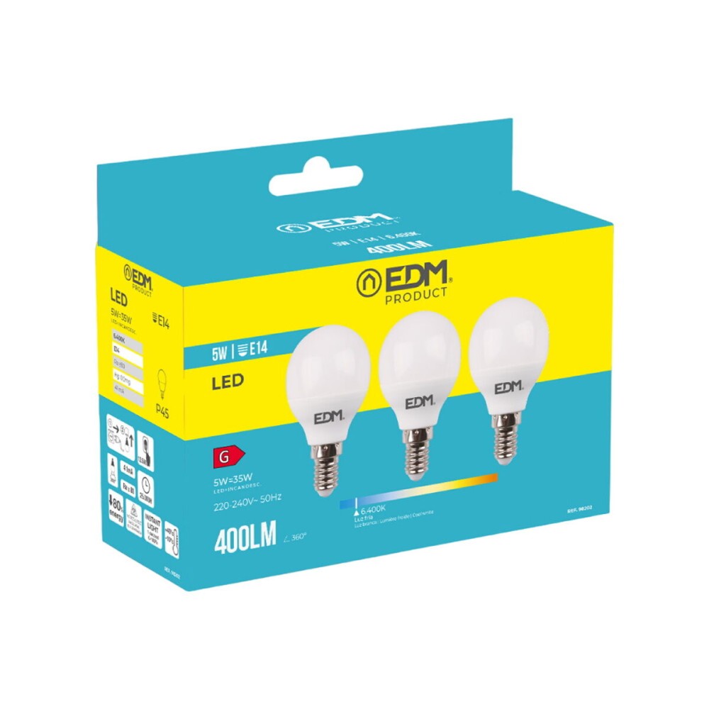 Packung mit 3 LED-Lampen EDM 98202 G 35 W 5 W 50 W E14 400 lm Ø 4,5 x 8 cm (6400 K)