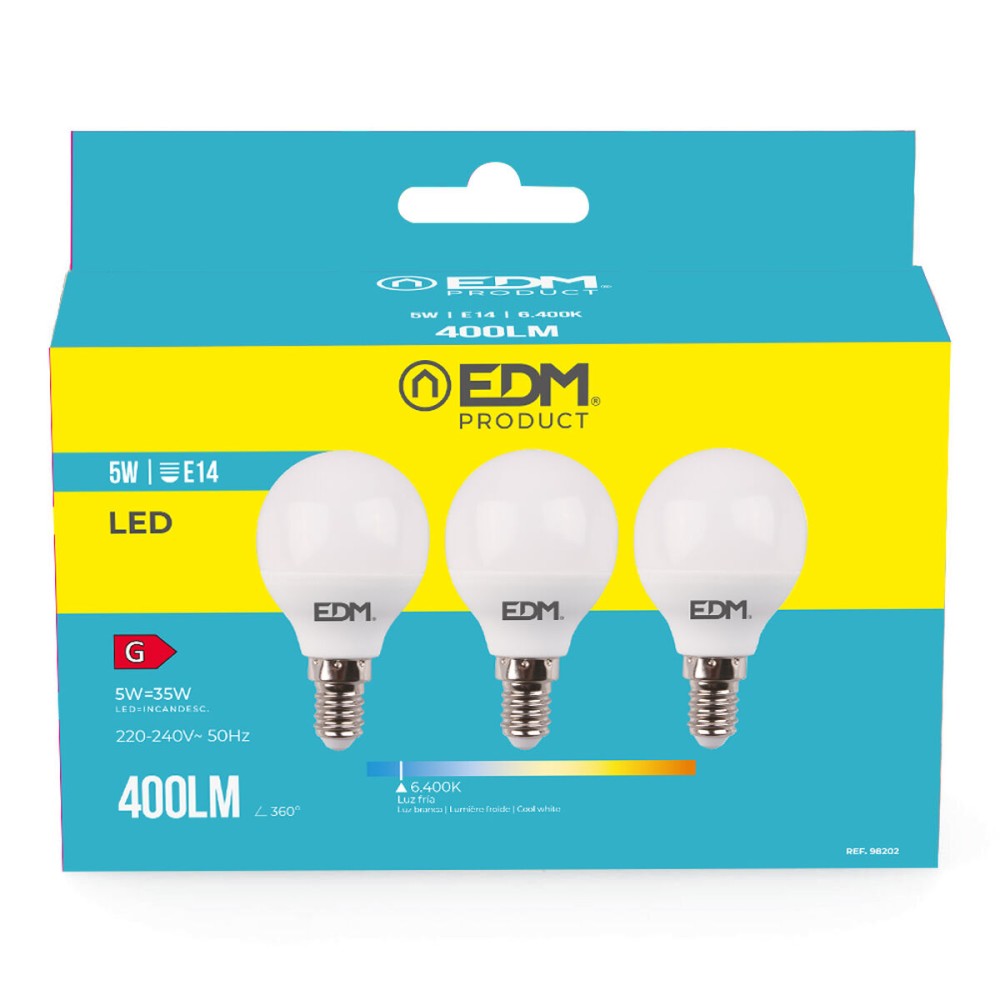 Packung mit 3 LED-Lampen EDM 98202 G 35 W 5 W 50 W E14 400 lm Ø 4,5 x 8 cm (6400 K)