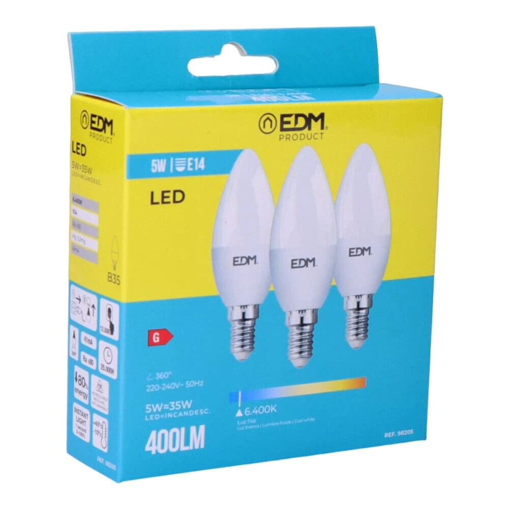 Pack de 3 ampoules LED EDM 98205 G 35 W 5 W 50 W E14 400 lm Ø 3,6 x 10 cm (6400 K)