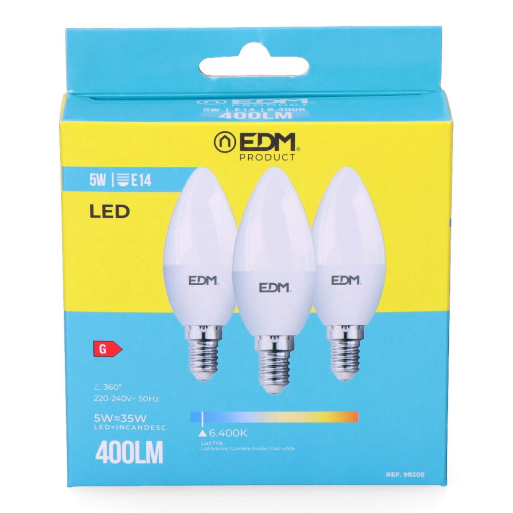 Pack de 3 ampoules LED EDM 98205 G 35 W 5 W 50 W E14 400 lm Ø 3,6 x 10 cm (6400 K)