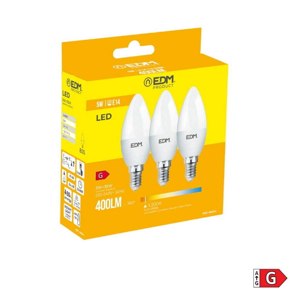 Pack of 3 LED bulbs EDM 98204 G 35 W 5 W 50 W E14 400 lm Ø 3,6 x 10 cm (3200 K)