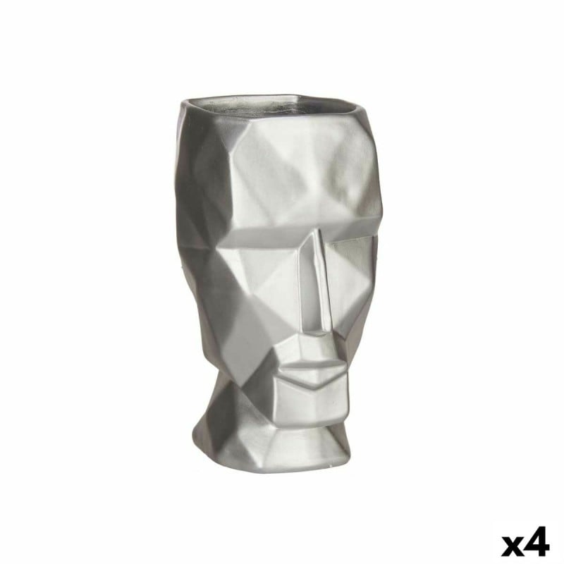 Vase 3D Gesicht Silberfarben Polyesterharz 12 x 24,5 x 16 cm (4 Stück)