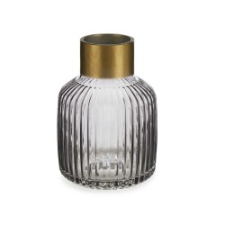 Vase Stripes Grey Golden Glass 14,5 x 22 x 14,5 cm (6 Units)