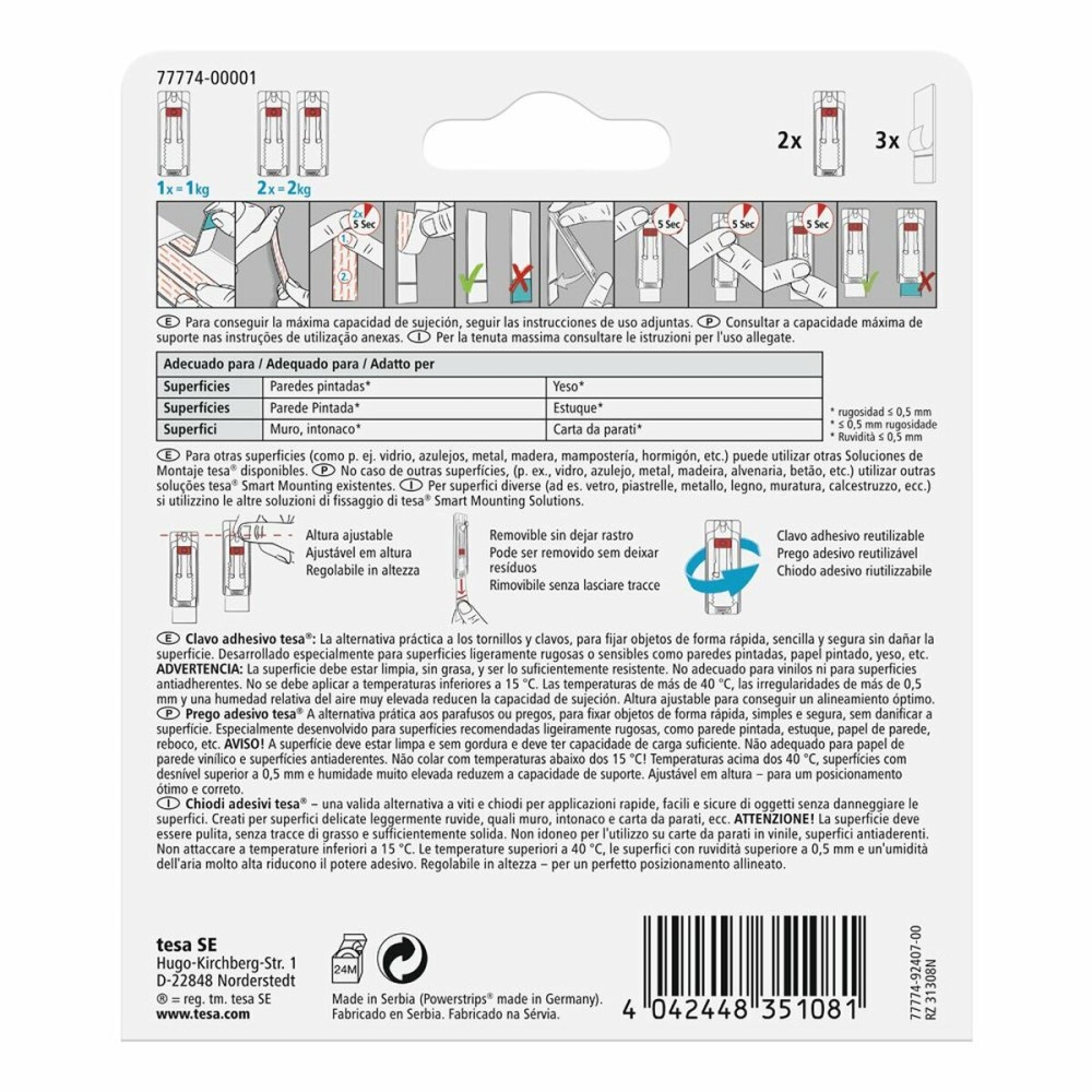 Wandhalterung TESA 77774 1 kg Klebstoff Nägel Weiß