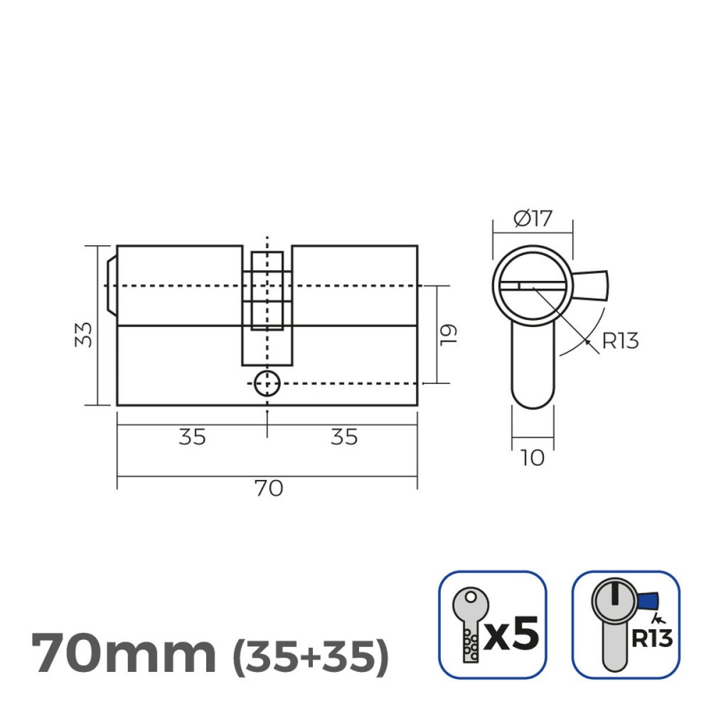 Cylindre EDM 85189 r13 Doré Laiton Came courte Européen