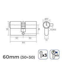 Cylinder EDM 85183 r13 Golden Brass Short camlock 60 x 30 x 17 mm European