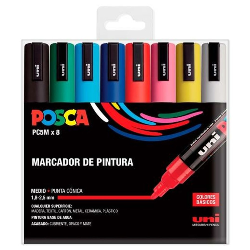 Ensemble de Marqueurs Uni-Ball POSCA Basic PC-5M Multicouleur 8 Pièces (8 Unités)