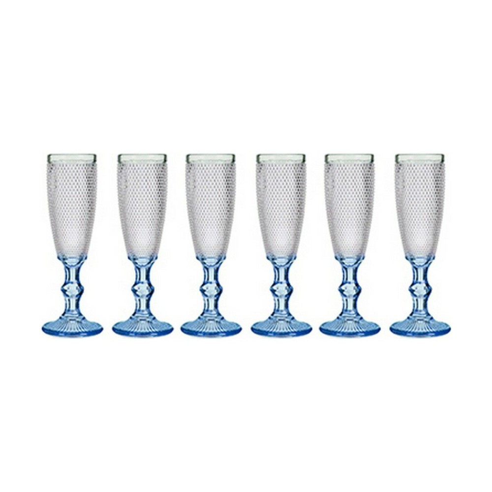 Champagne glass Vivalto PR05720ZD/BHA6 BLUE Blue Transparent Glass 180 ml Points (6 Units)