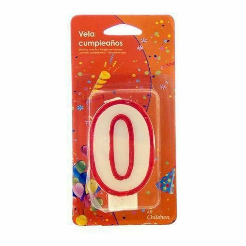 Candle Birthday Number 0 White Red (12 Units)