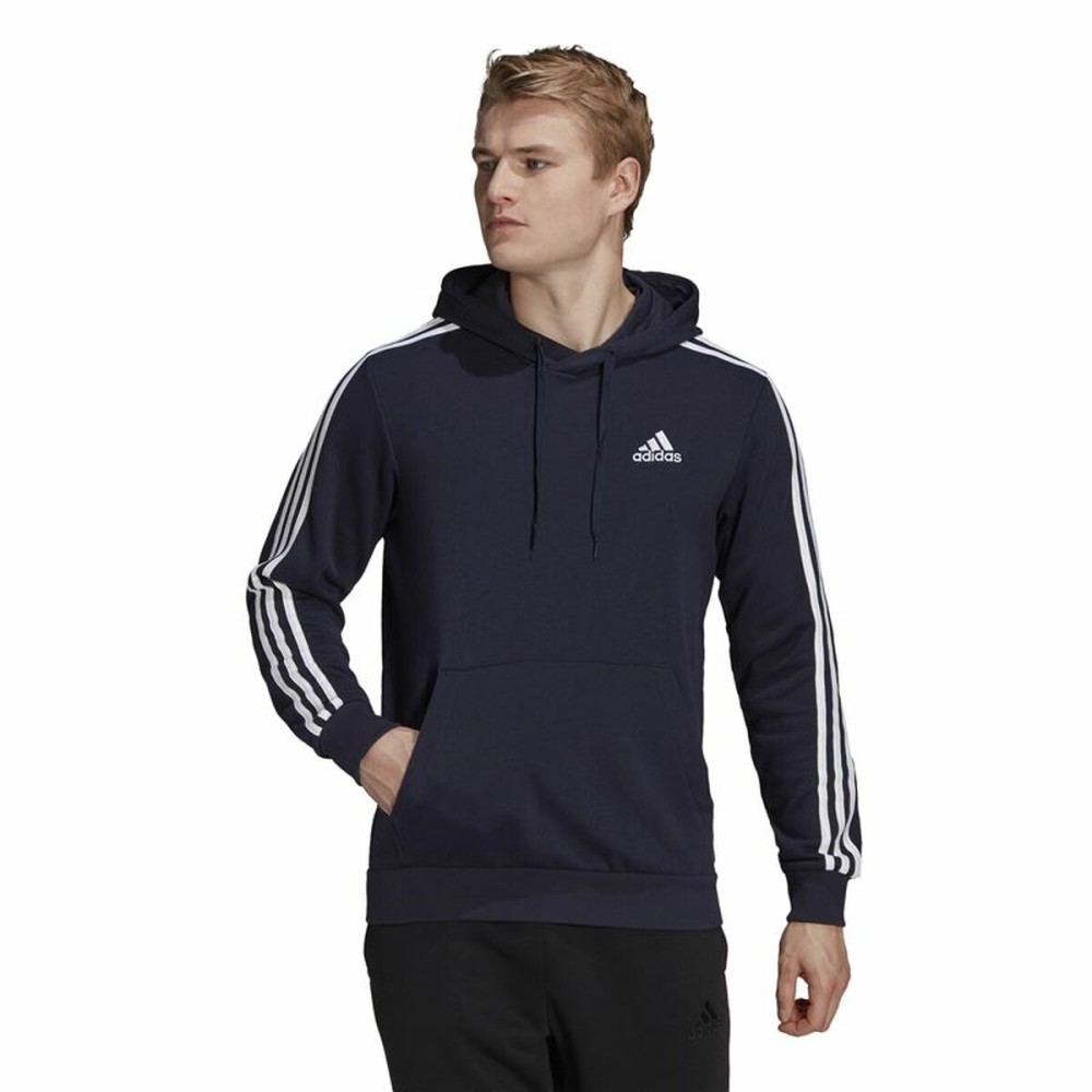 Herren Sweater mit Kapuze Adidas Essentials 3 Stripes Marineblau