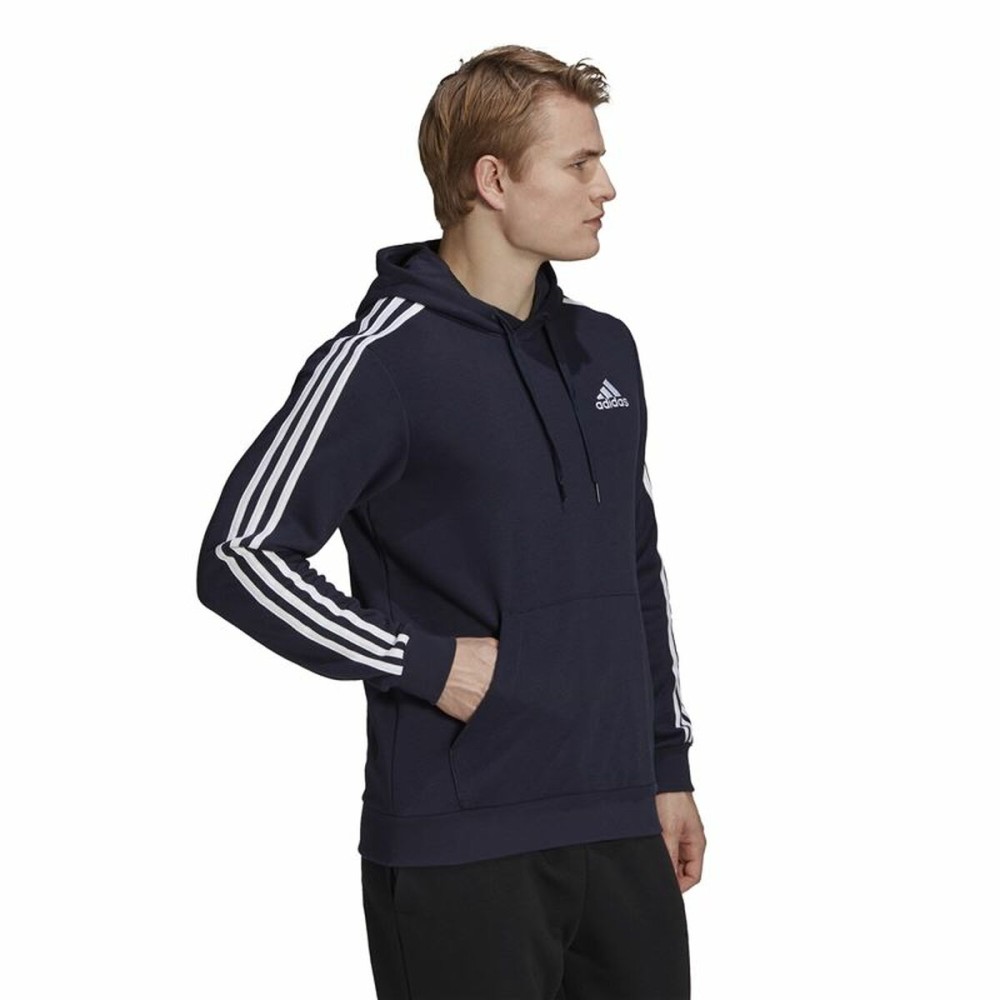 Herren Sweater mit Kapuze Adidas Essentials 3 Stripes Marineblau