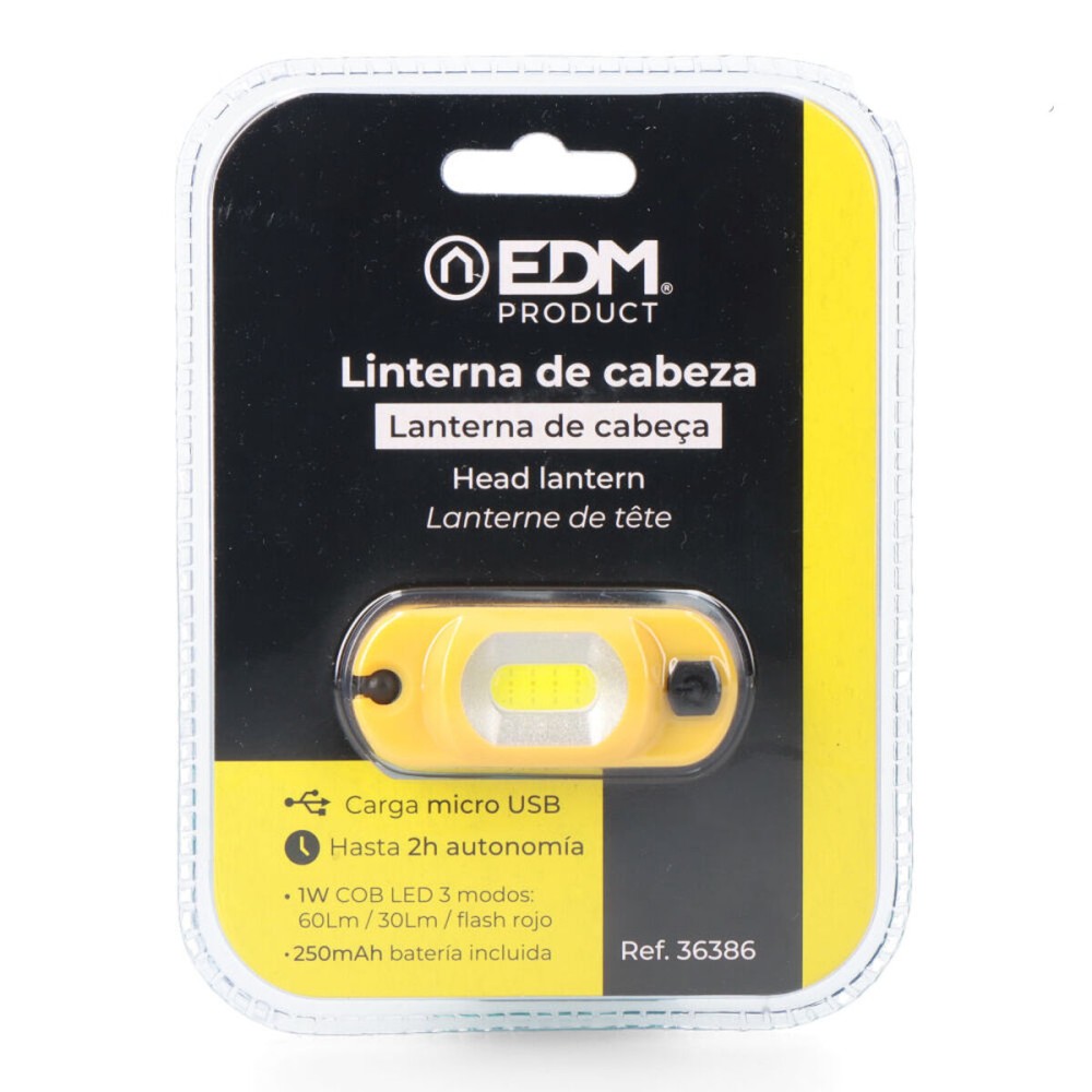 Lanterne LED pour la Tête EDM 36386 Cob Jaune Noir 1 W 100 Lm