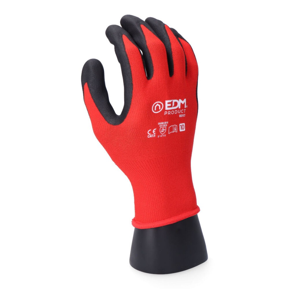 Gants de travail EDM Rouge Lycra Nitrile Tactile Industriels