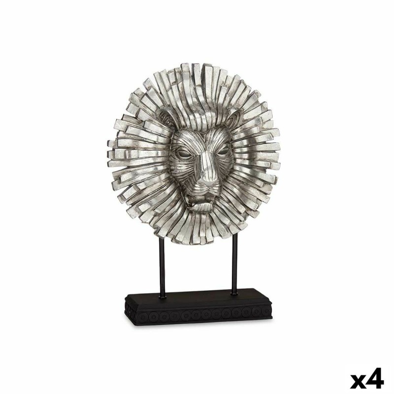 Figurine Décorative Lion Argenté 28 x 38,5 x 11,5 cm (4 Unités)